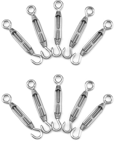 QWORK® 10 Piezas Tensor M4, Tensor de Cable, Tensor de Gancho y Ojo de Acero Inoxidable 304