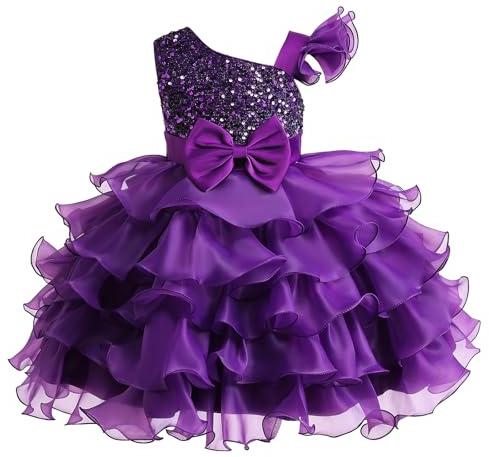Miipat Ragazze Abito Una Spalla Paillettes Principessa Senza Maniche Vestito Bambine e Ragazza di Fiori Damigella d'Onore Tutu Abiti Bambini per Festa Compleanno Matrimoni