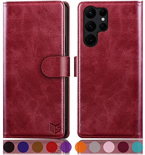 SUANPOT [RFID Schutz für Samsung Galaxy S24 Ultra Hülle PU Leder Handyhülle Lederhülle Klapphülle Kartenfach Flip Cover für Samsung S24 Ultra Handy hülle Leather Wallet Phone Case Rot