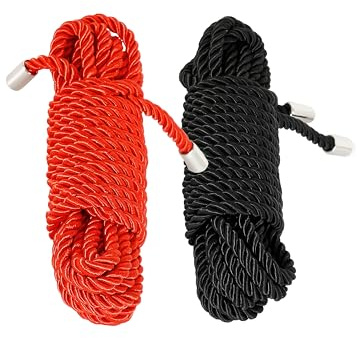 2Pcs Black Red Soft Cotton Silk Rope, 17 Feet 6 mm Soft Rope Durable Multipurpose Long Satin Braided Twisted Rope