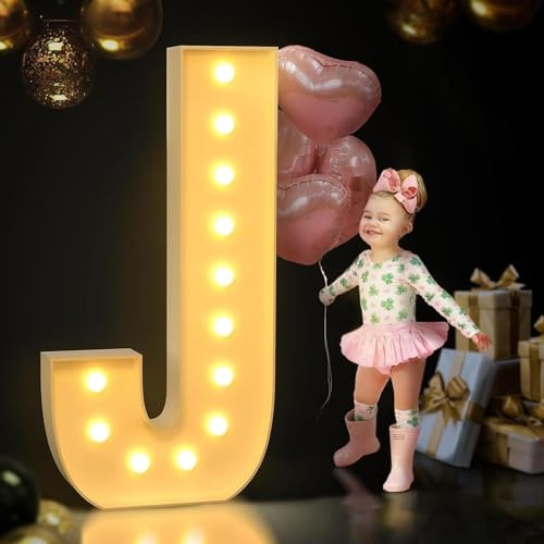 TTiiLoe Lettre J lumineuse de 120 cm, lettres géantes lumineuses pour chapiteau, décorations de fête d'anniversaire, de mariage, décoration à faire soi-même