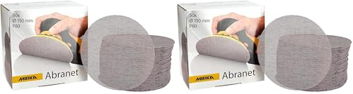 Mirka Abranet Disks 150mm Box of 50 Grit P80 (Aluminium Oxide) (Pack of 2) for Orbital Sander, Angle Grinder