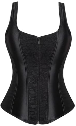 KUOSE Corset pour femme, noir, style vintage, gothique, avec bretelles, Noir-1, XL