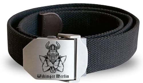 Lasernauten Gürtel mit Edelstahlschnalle mit Gravur Wikinger und Name Wunschtext personalisiert diverse Motive Workwear Stoffgürtel Walhalla Thor Koppel