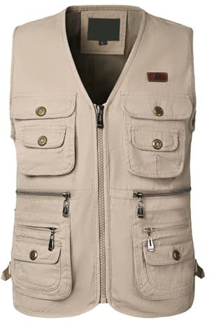 KBOPLEMQ Herren Outdoor Anglerweste mit Mehreren Taschen Leicht Safari Weste Multifunktionsweste Atmungsaktiv Nylon Stehkragen Angeln Weste für Jagd Camping Fotografie Wandern