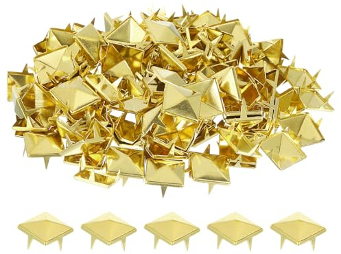 QUARKZMAN 80pcs Tachuelas de Pirámide Cuadrado, 12mm Remaches de Punta Cuadrada Tachuelas para Ropa Cuero Picos de Estilo Punk de Cobre para Cinturones Prendas Manualidades, Dorado