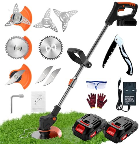 Gonpmny Strimmer, Garden strimmer, Cordless Strimmer with 3 Types Blades, Battery Strimmer with 2 x 21V 2000 mAh Batteries, Grass Trimmer, Electric Strimmers, Suitable for garden and lawn weeding