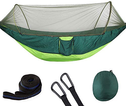 ANKROYU Camping-Hängematte, Fallschirm-Nylon-Hängebett, doppelte Reise-Hängematte, leichte, Bequeme Wander-Hängematte für Camping, Terrasse, draußen, drinnen (Green Green (Green Network))