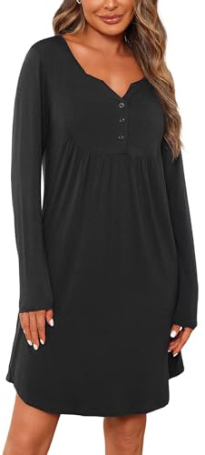 Jahetuul Nachthemd Damen Schlafshirt Langarm Nachthemden für Damen Baumwolle Winter Nachtwäsche Sleepshirt Nachtkleid Hauskleid mit Knopfleiste