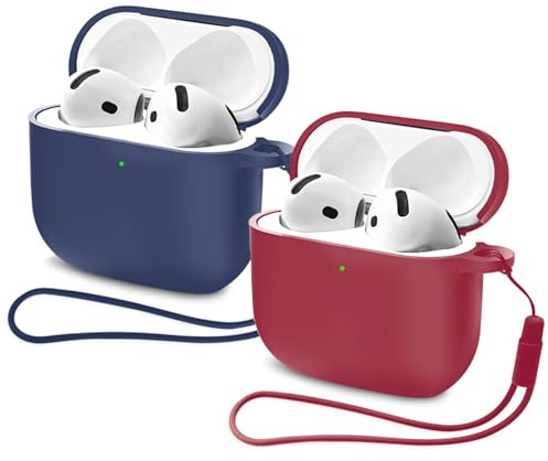 2X Mocarheri Custodia Case Compatibile con AirPods 4 2024, Case Cover Protettiva in Morbido Silicone per AirPods 4ª Generazione, LED Anteriore Visibile (Rosso vino/Blu scuro)