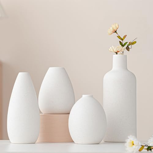 W&H Keramik Vase Set,4 Weiß Dekorative Blumenvase | Modern Vasen Deko für Home Decor,Tisch,Eingang