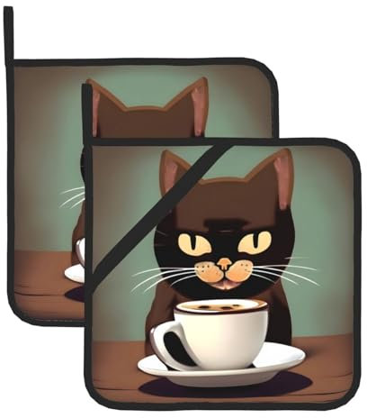 WHJYYXDE Set di 2 presine da cucina, 20,3 x 20,3 cm, isolamento termico, in tessuto impermeabile, per caffè, gatti, bevande, caffè stampato