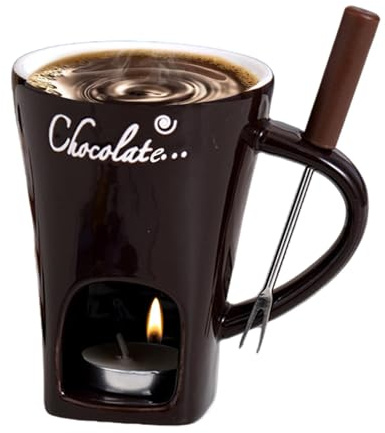 Taza de fusión de chocolate, juego de fondue de vela de té, taza de fondue de cerámica, taza de fusión de chocolate, calentador de mantequilla con tenedor para y queso