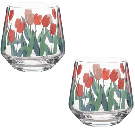 ABOOFAN Vasos De Vidrio para Bebidas De 400 Ml Diseño Tulipán Retro, Copas De Cristal Transparente Multiusos para Leche y Jugo, Pack 2 Piezas, Estilo Corto, Decoración Artística para Hogar