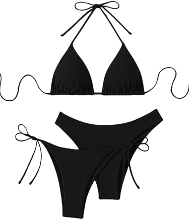 GORGLITTER Damen 3 Stück Bikini Sets Neckholder Bikini-Sets Triangle Bikini | Neckholder Bikini Damen, Bikinihose Mit Schleifen, Dreiteilige Swimsuits, Strand Outsfits