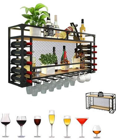 Vintage Industrial 2 Layer Hanging Wine Glass Rack for Home Restaurant Bar Wine Bottle Holder and nizer for Floating Shelves
