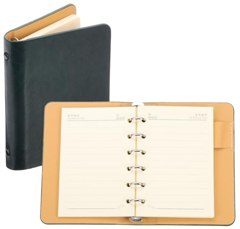 PATIKIL 6 Ring Binder Cover, A7 Leder Notizbuch Binder Mini Nachfüllbarer Loose Leaf Personal Planner mit 50 Blatt Linienpapier, Grün