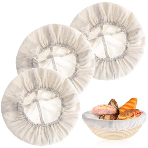 KFHENSOMR Cubierta a prueba de pan, 3 piezas de cubiertas de masa madre para prueba de pan, cesta de tela de ratán Banneton para panadería y hornear en casa (aproximadamente 10 pulgadas)
