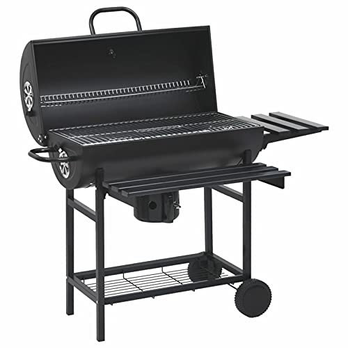Hoodmeel Barbeque Esterno, Griglia Portatile, Barbecue da Esterno, Griglia per Barbecue, Barbecue a Barile con Ruote e Ripiani Acciaio Nero 115x85x95 cm