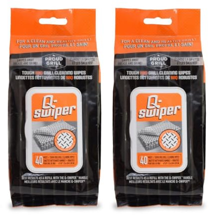 Proud Grill Q-Swiper Grill Cleaning Wipes - Bristle & Wire Free BBQ Cleaner, Heavy Duty Degreaser Wipes, Grease & Grime Remover for Outdoor Barbecue Grills, Disposable, 80 Count (2x40), Pack of 2