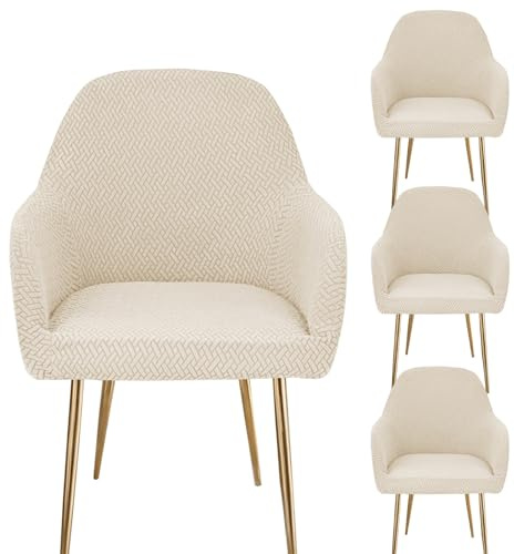 Esszimmerstuhlbezüge Stuhlbezüge mit Armlehnen (1/2/4/6er Set) - Moderne Jacquard Bezüge mit Dehnfunktion, Passend für Büro- und Schminktischstühle(Beige,4PCS)