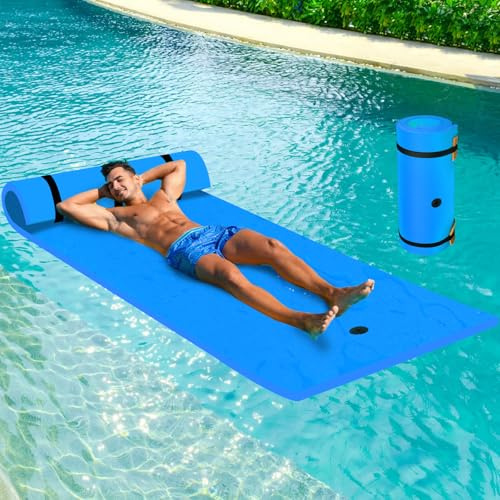 Inoamity Tappeto Galleggiante XPE per Mare e Piscina, 210x90cm Materassino Galleggiante Amaca Acquatica con Portata, Alta Visibilità, Facile da Arrotolare per Piscina, Lago, Barca (Blu)