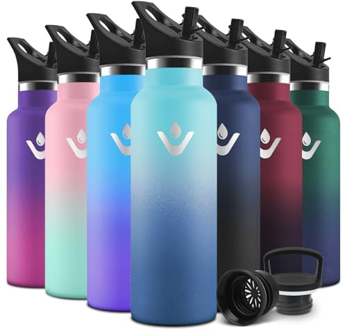 Motswedi Botella Termica Niños, 500ml Doble Aislamiento, Botella Agua Termica, Termo Sin BPA, Cantimplora Infantil, Reutilizable, Cantimplora para Deporte, Viaje, Exterior, Azul Cielo-Azul Oscuro