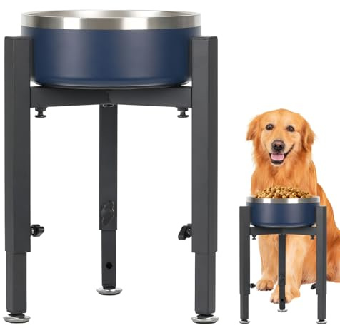 Hundenapf Erhöht, Höhenverstellbar Futterstation Hund mit Metallständer, Hundenapf für Grosse Mittelgrosse Kleine Hunde, Stabiler Hundenapfständer für Wasser und Futter, Schwarz