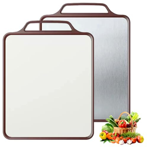 Schneidebrett aus Edelstahl - 2-in-1 großes 304 Edelstahl/Weizenstroh PP Doppelseitiges Küchen-Schneidebrett, Schneidepads für Fleisch, Gemüse und Obst
