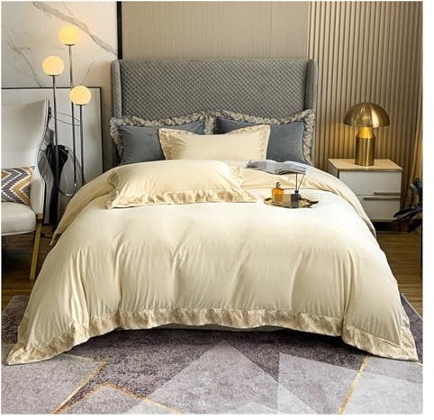 Juego de Bordado de Bordado de Bordado de 4 Piezas Conjunto de sábana de Cama de Invierno de Doble Cara con Juego de Cubierta de la sábana de Invierno (Color: Beige, tamaño: Rey)