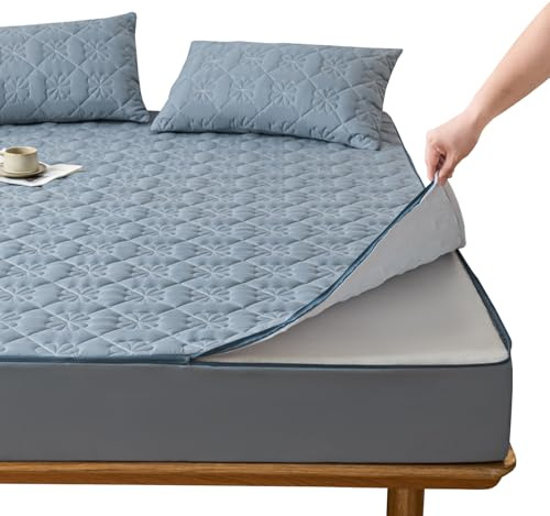 Matratzenschoner mit Reißverschluss 130/140/160X190 Anpassbare Matratzenbezug Encasing Abnehmbar Matratzenüberzug Topper Gesteppt Matratzenauflage Waschbarer Bettlaken Spannbetttuch(160X190+17cm,B)