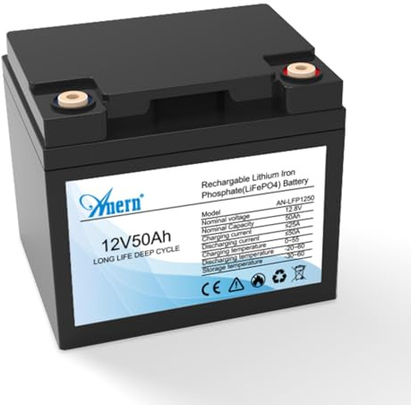Anern 12V 50Ah LiFePO4 Batterie, 15000 Zyklen Deep Cycle Lithium Akku, 650Wh Lithium Akku, perfekt für Wohnmobile, Solaranlage, Wohnwagen, Boot, Camping,Off-Grid-Systeme