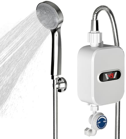Chauffe Eau Instantané Electrique, 3500W Douche Portable Chauffante, LED TempéRature, Mini Chauffe-eau électrique Instantané sans Réservoir, Pour La Salle De Bain, La Cuisine, Buanderie, Camping Car