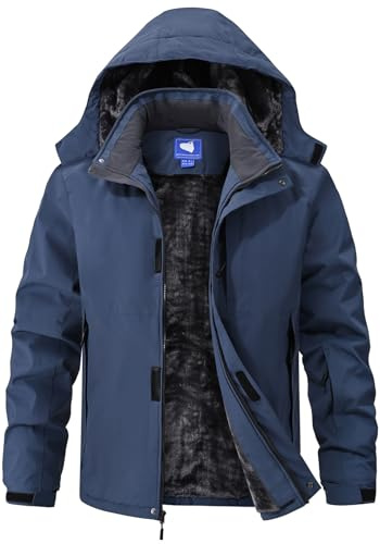 Aorga Mens Skiing Jackets Winter Waterproof Snow Ski Jackets Coats Fleece Lined Insulated Heavy Snowboard Parka Jackets with Hoode Denim Blue X-Large