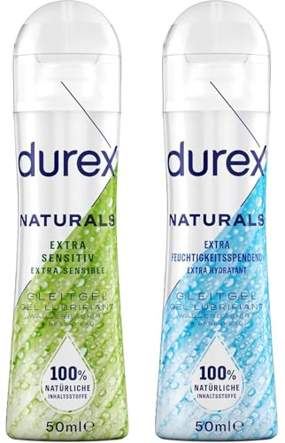 Durex Naturals Gleitgel 50 ml + Extra Feuchtigkeitsspendend Gleitgel 50 ml – Kleines Gleit-Duo für unterwegs – 100% natürliche Inhaltsstoffe