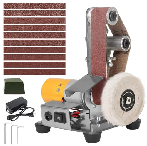 SI FANG Mini Elektrischer Bandschleifer Klein Messer mit 10pc Schleifbänder | 7-Stufig Einstellbare Messerschärfer, für Holz und Metall