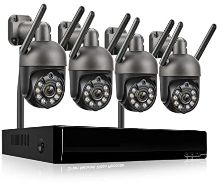ERETYRET Di Telecamere Wireless HD 3MP Telecamera IP WiFi Esterna Registrazione Audio Bidirezionale Rilevamento Umano Sicurezza Domestica CCTV Video P2P Facile Da Installare(None,8CH NVR 4 Camera C)