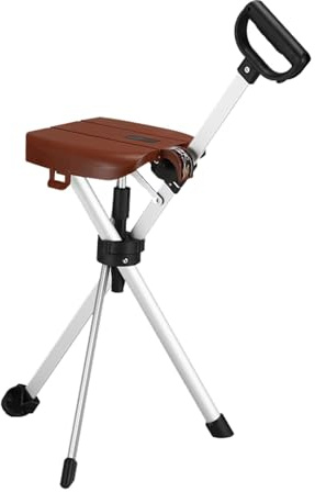 HZWJD Bastone da Passeggio Pieghevole Leggero Ed Equilibrato con Base in Gomma Antiscivolo Che Si Trasforma in Una Sedia A Treppiede per Anziani E Adulti Brown