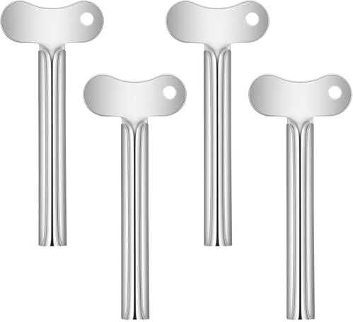 Lot de 4 presse-tubes en métal en acier inoxydable pour dentifrice - Clé à rouleau pour la vie quotidienne - Argenté