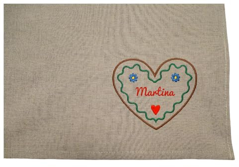 Handmade 1 Stück Geschirrtuch Küchentuch 50 x 70 cm Bestickt Baumwolle Geschenk Lebkuchenherz Lebkuchen Landhausstil Bayrische Deko Volksfest Oktoberfest Wiesn Landhaus Trachten Name personalisiert