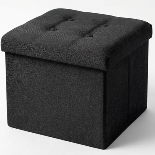 edihome, Puff Almacenaje Plegable, (38 x 38 x 38 cm), Baul, Otomana con Tapa – Banco de Tela Organizador y Asiento para Dormitorio y Pie de Cama (Negro, 38 x 38 x 38 cm)