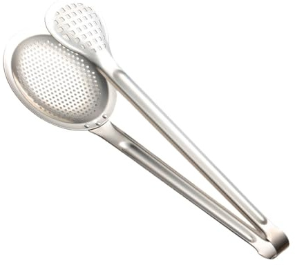 Skimmer Spoon, Stainless Steel Strainer Set, 13.39x5.12 Inches 2 in 1 Mesh Ladle System with Oil Draining Design Feature, Durable Cooking Kitchen Tool Unit, Frying Food Slotted Spoon for Use