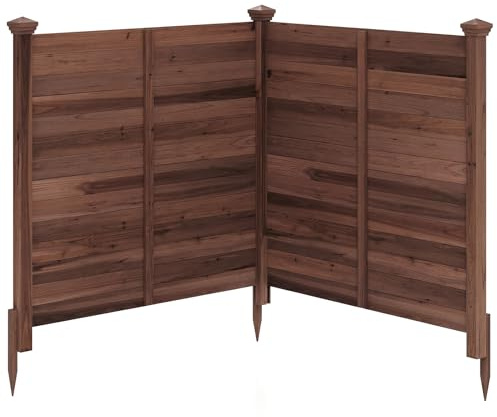 COSTWAY Clôture de Jardin 2 Panneaux en Bois de Sapin (Marron) | Écran d'Intimité Extérieur avec Piquets de Sol pour Climatiseur Poubelles Équipements de Piscine Patio Cour