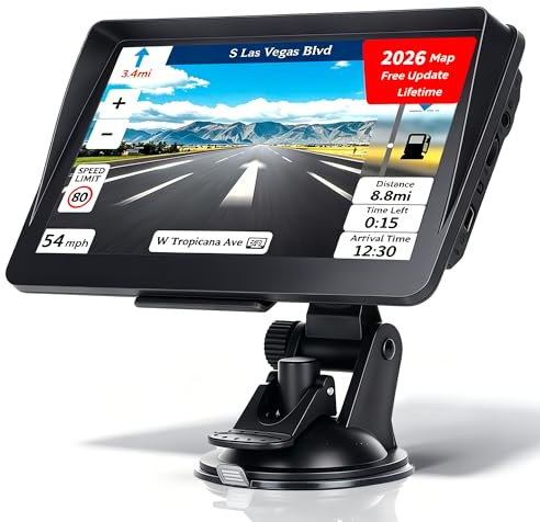 7 Inch Sat Nav for Car & HGV Truck Navagation, HD GPS System with UK & Europe Maps 2026, Lifetime Free Updates, Postcode Search, Voice Guidance, Speed Camera Alerts & POI