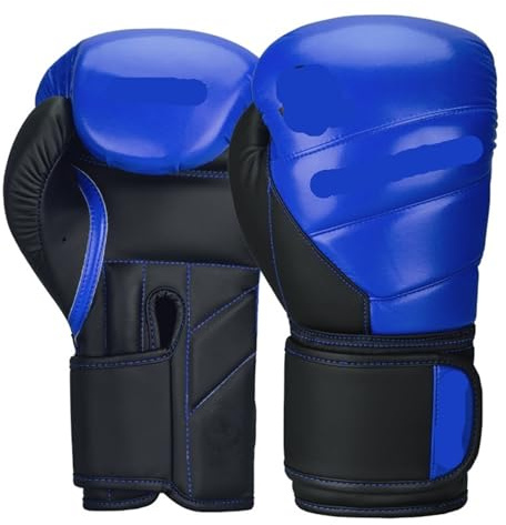 Boxningshandskar PU-läder slitstarka och andningsbara boxningshandskar för sanda-träning, förtjockad skyddande kam (svart blå, 14 oz)