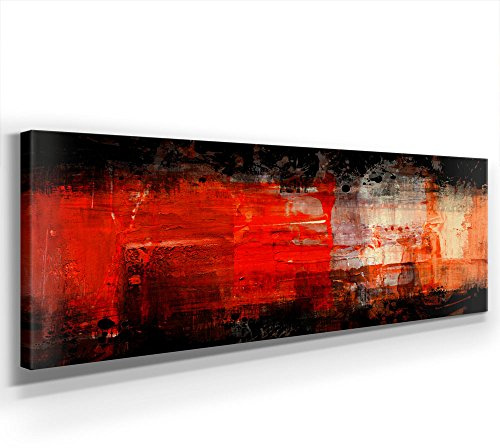 BilderKing Schwarz Rot Abstrakt Panoramabild - XXL 150x50cm, Leinwand auf Echtholzrahmen aufgespannt, UV-stabil und wasserfest, Kunstdruck für Büro oder Wohnzimmer, XXL Deko FineArtPrint Wandbild