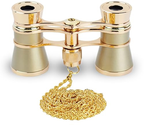 AiScrofa Opera Glasses Binoculars 3X25,Mini Binocular Compact Lightweight,with Chain for Adults Kids Women in Musical Concert (Gold with Chain)