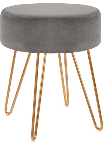 Duhome Sitzhocker Schminktisch Hocker Samt Hocker Runder Ottoman Hocker Gepolsterter Hocker mit Metallbeine, Grau