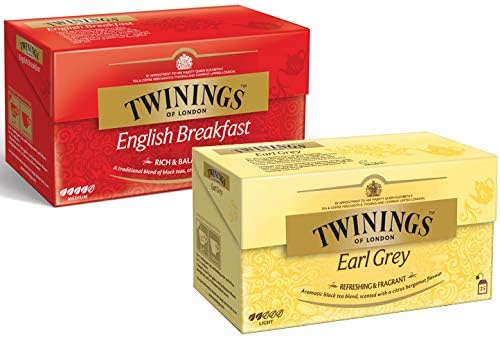 Twinings paquete de 2 Earl Grey, desayuno inglés, 2x25 sobres, (2x50g)