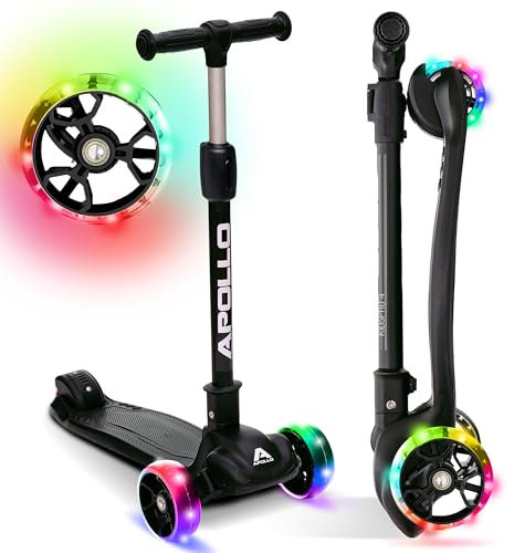 Apollo KidsPro 4 Kinderroller | klappbarer Kinder Scooter, höhenverstellbarer Dreiradscooter | Roller Kinder 3 Jahre Altersempfehlung | Kinderroller 3 Räder mit LED Rollen | Scooter Kinder-gerecht